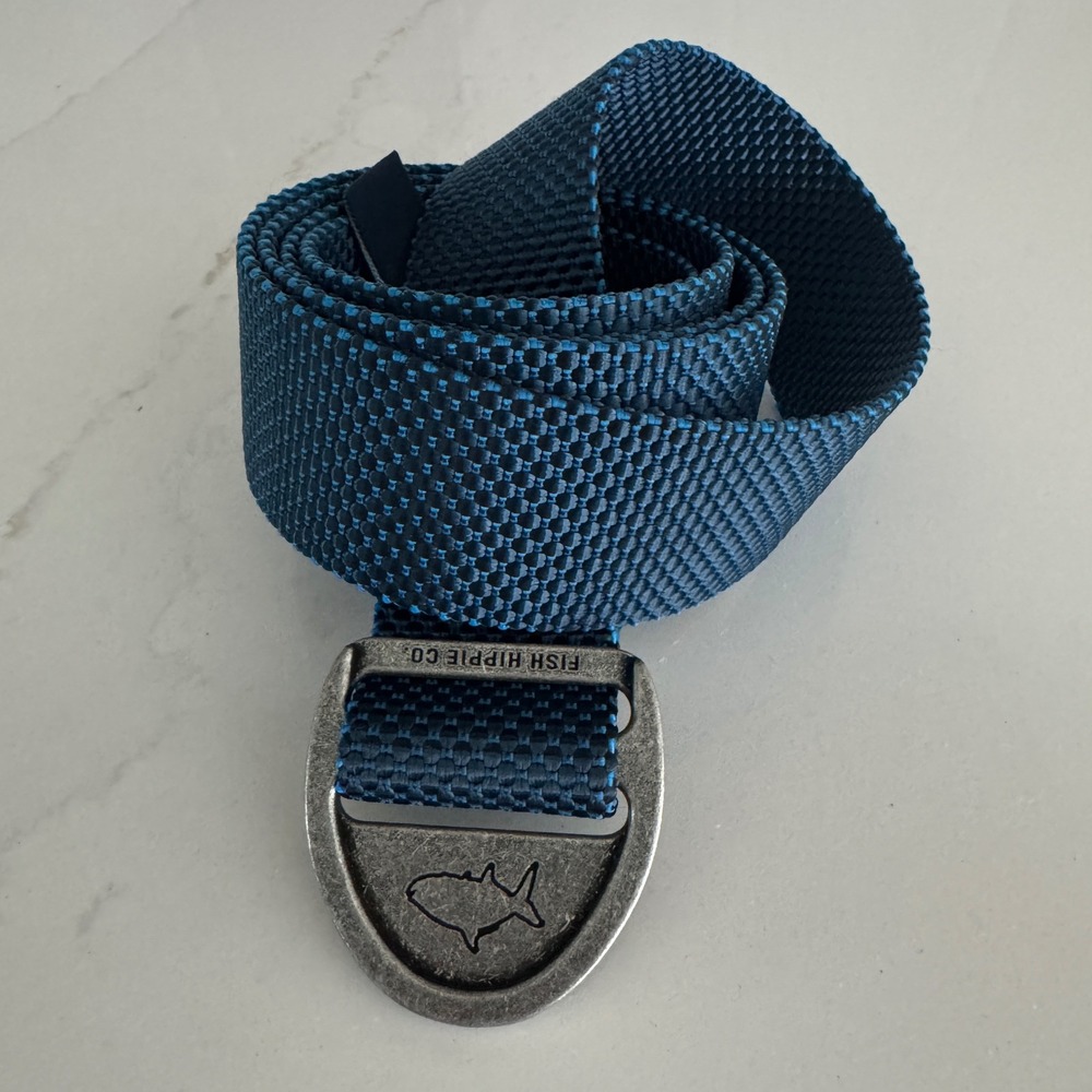 Fish Hippie Co D-Ring Web Belt Mens Large Blue Coastal Nautical Adjustable